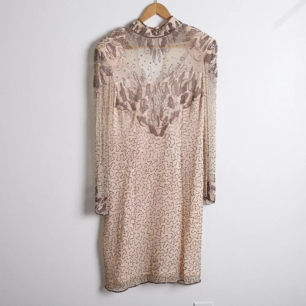 niteline beaded dress Rare Statement 80/90 NITE Line Beaded Silk Heavy Party Dress main image 1